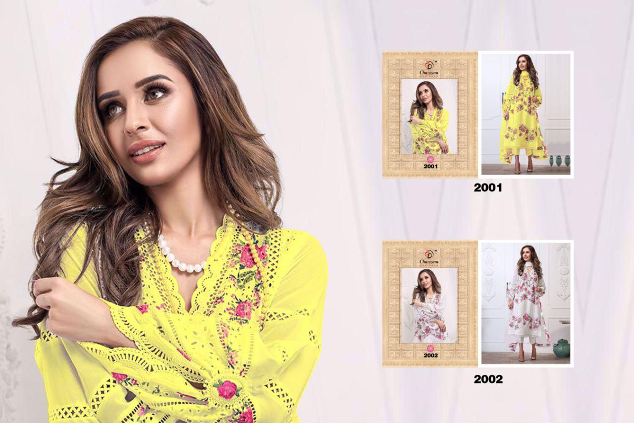 CHARIZMA DESIGNER YELLOW AND WHITE COLOR PAKISTANI DRESSES PATTERN