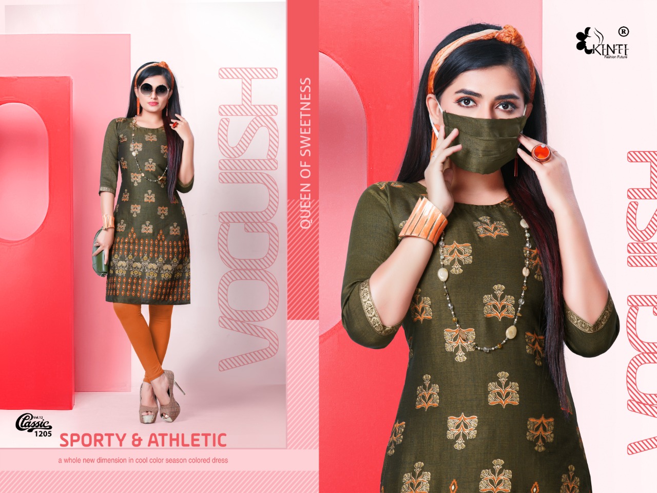 CLASSIC VOL 12 BY KINTI RAYON PRINT COMFORT WEAR KURTI WITH MASK FOR GIRLS COLLECTIONS