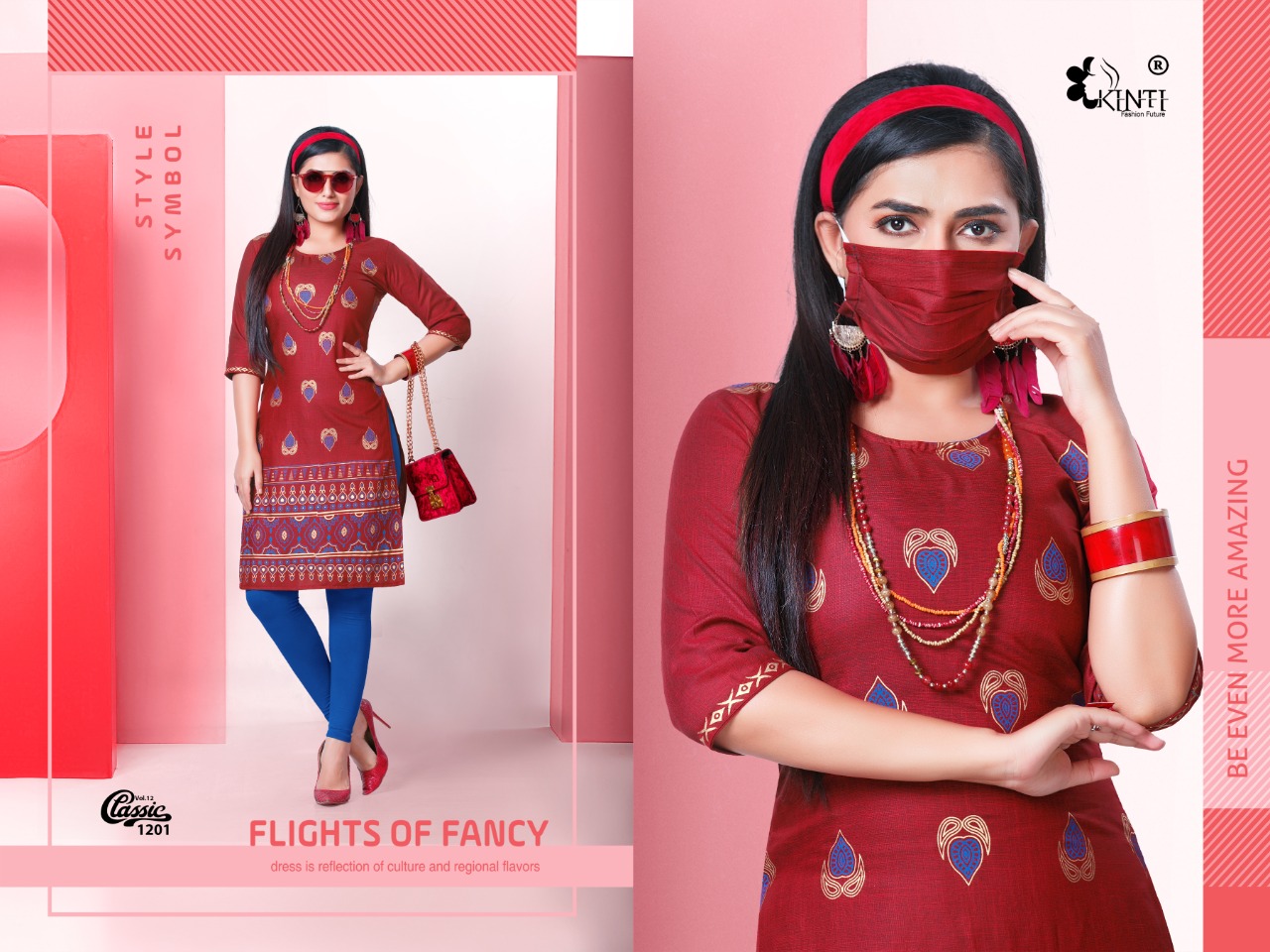 CLASSIC VOL 12 BY KINTI RAYON PRINT COMFORT WEAR KURTI WITH MASK FOR GIRLS COLLECTIONS