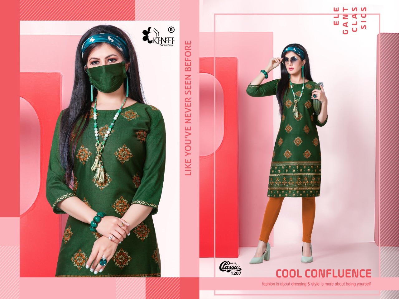 CLASSIC VOL 12 BY KINTI RAYON PRINT COMFORT WEAR KURTI WITH MASK FOR GIRLS COLLECTIONS