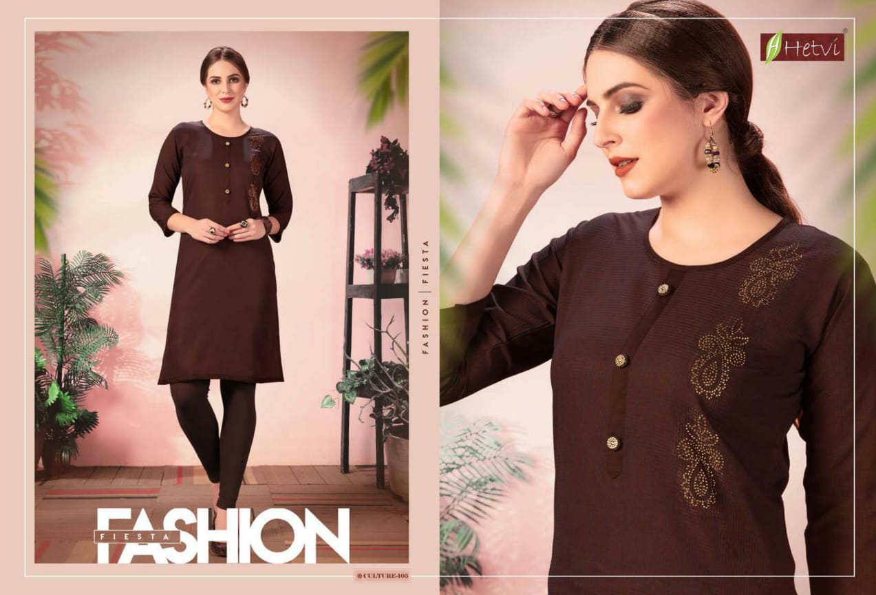 CULTURE BY HETVI RAYON FANCY GOOD LOOKING CASUAL WEAR KURTI WHOLESALER