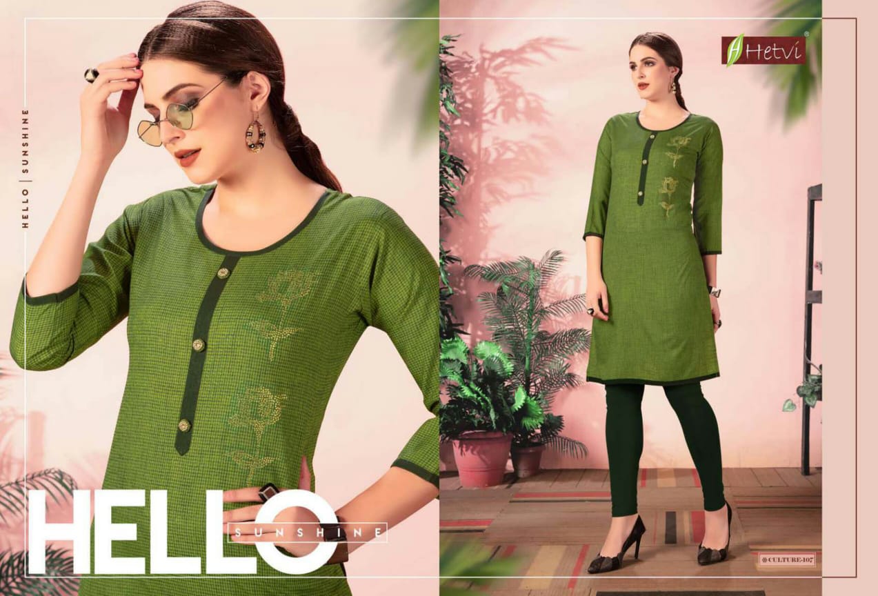 CULTURE BY HETVI RAYON FANCY GOOD LOOKING CASUAL WEAR KURTI WHOLESALER