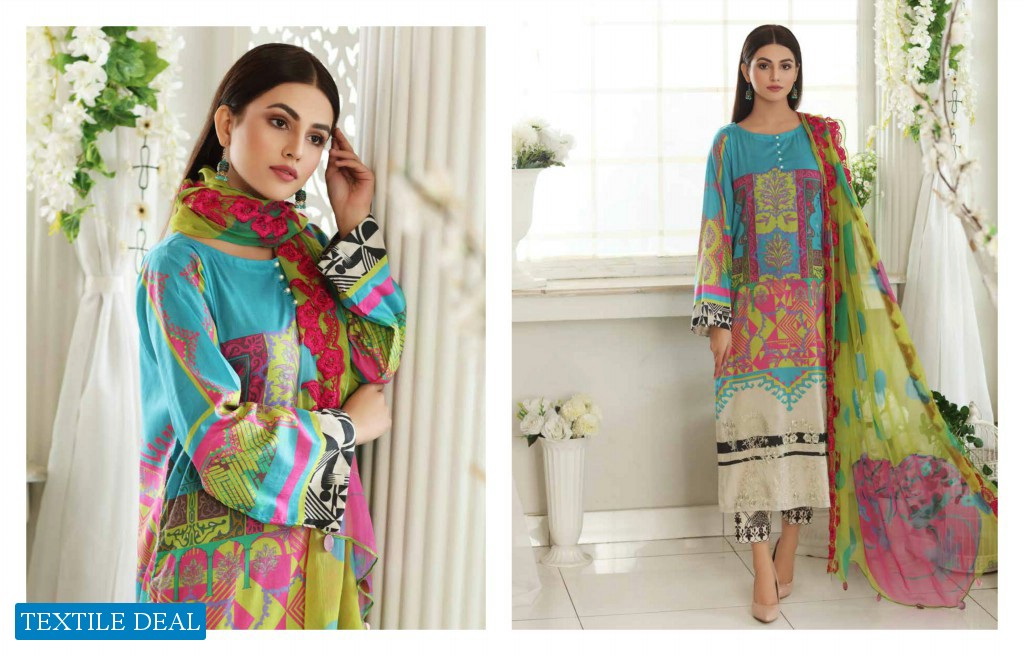 Charizma Aniq Embroidered Print Lawn Suits With Embroidered Chiffon Dupatta 2021 Collection