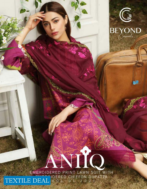 Charizma Aniq Embroidered Print Lawn Suits With Embroidered Chiffon Dupatta 2021 Collection