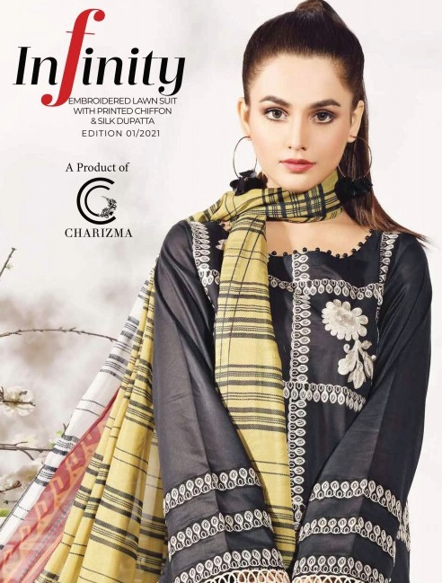 Charizma Infinity Embroidered Lawn Suit With Printed Chiffon And Silk Dupatta