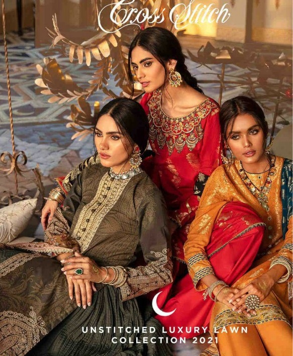 Cross Stitch Shehar E Uns Unstitched Luxury Lawn Collection 2021 Pakistani Dress