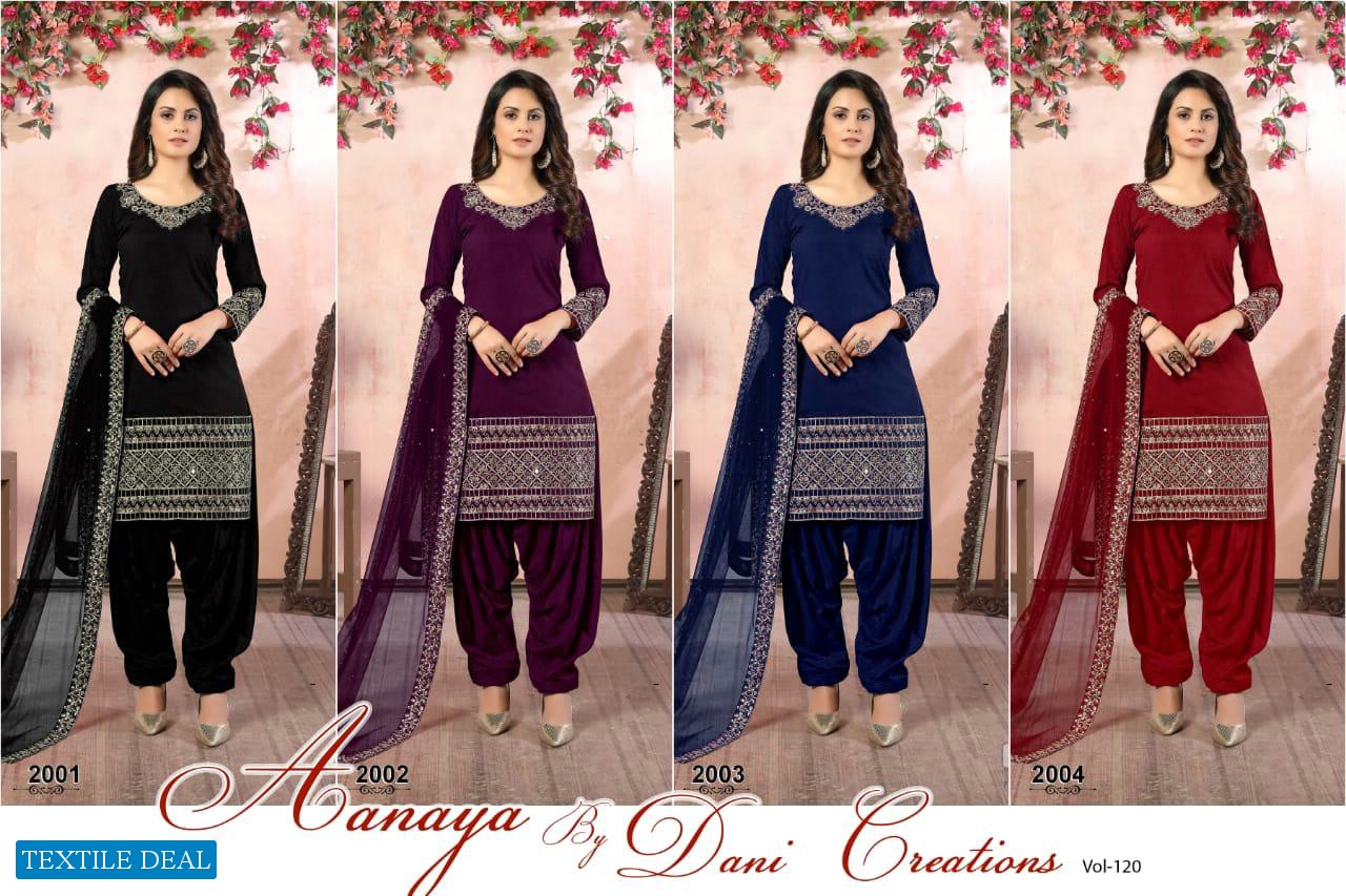 DANI FASHION AANAYA VOL 120 ART SILK GLASS WORK PATIYALA DRESSES SELLER