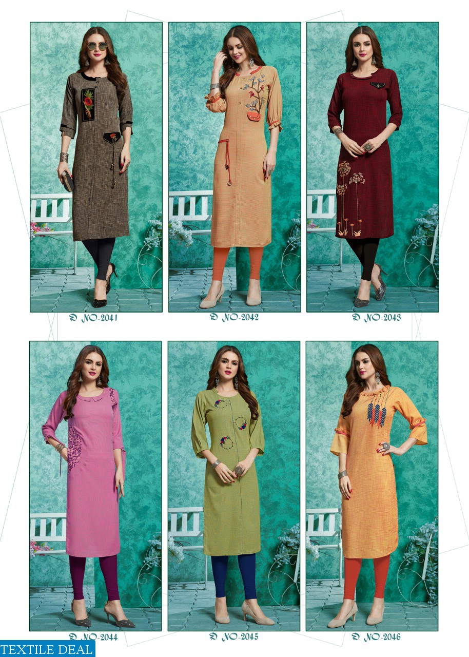 DEHLIZ TRENDS FROOTI RAYON SELF CHECKS CASUAL WEAR KURTI EXPORTER IN SURAT