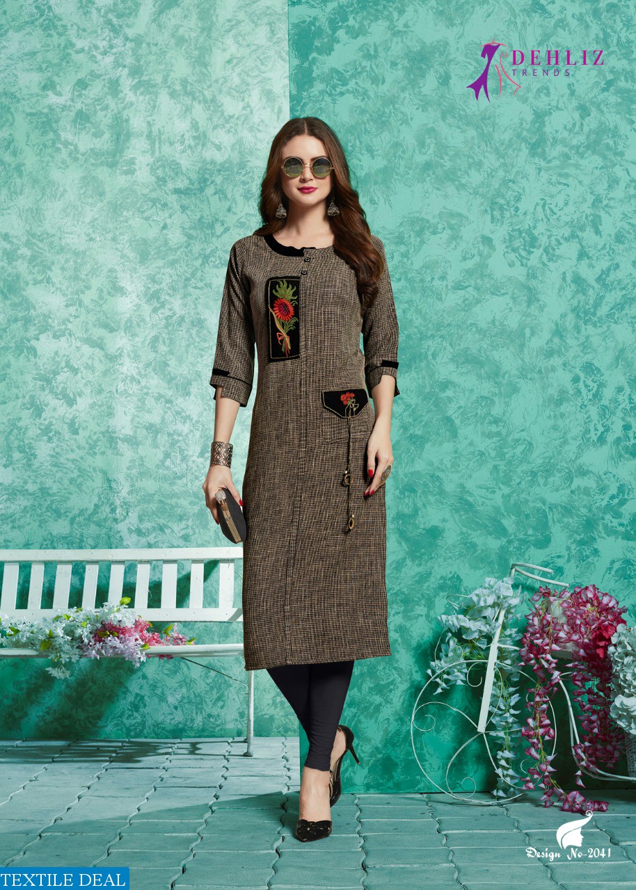 DEHLIZ TRENDS FROOTI RAYON SELF CHECKS CASUAL WEAR KURTI EXPORTER IN SURAT