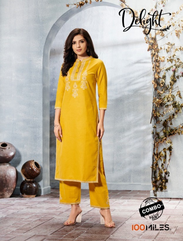 DELIGHT BY 100 MILES PREMIUM COTTON WITH EMBROIDERY WORK KURTI WITH COMBO PANT