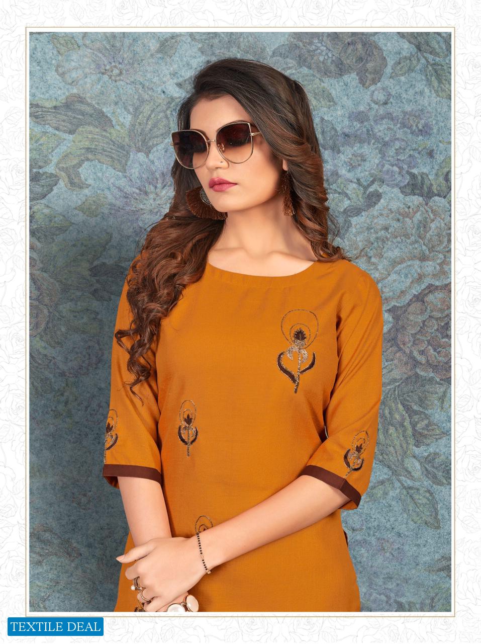 DREAM BY RIJIYA TRENDZ SLUB WITH HANDWORK KURTIS WHOLESALER