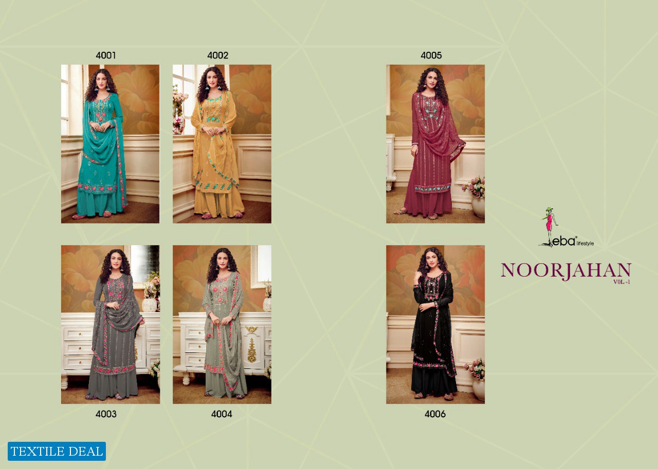 EBA LIFESTYLE NOORJAHAN VOL 1 GEORGETTE HEAVY EMBROIDERY STUNNING LOOK SUIT