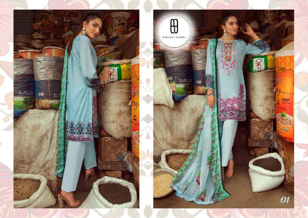 EMAAN ADEEL VOL 1 LAWN PRINTED PAKISTANI SUITS AT CHEAPEST RATE ONLINE