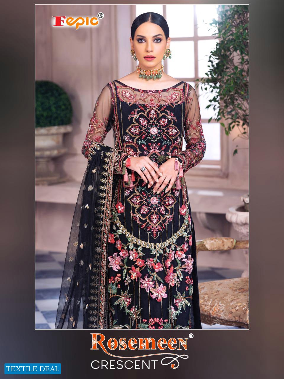 FEPIC CRESENT GEORGETTE NET HANDWORK PAKISTANI DRESS MATERIALS WHOLESALER