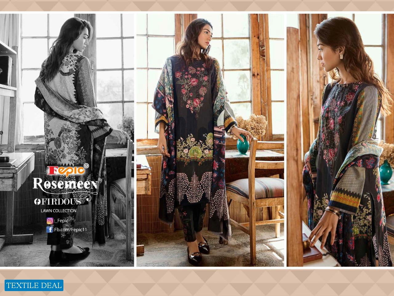 FEPIC FIRDOUS LAWN BY ROSEMEEN CAMBRIC COTTON PAKISTANI SUMMER SUITS