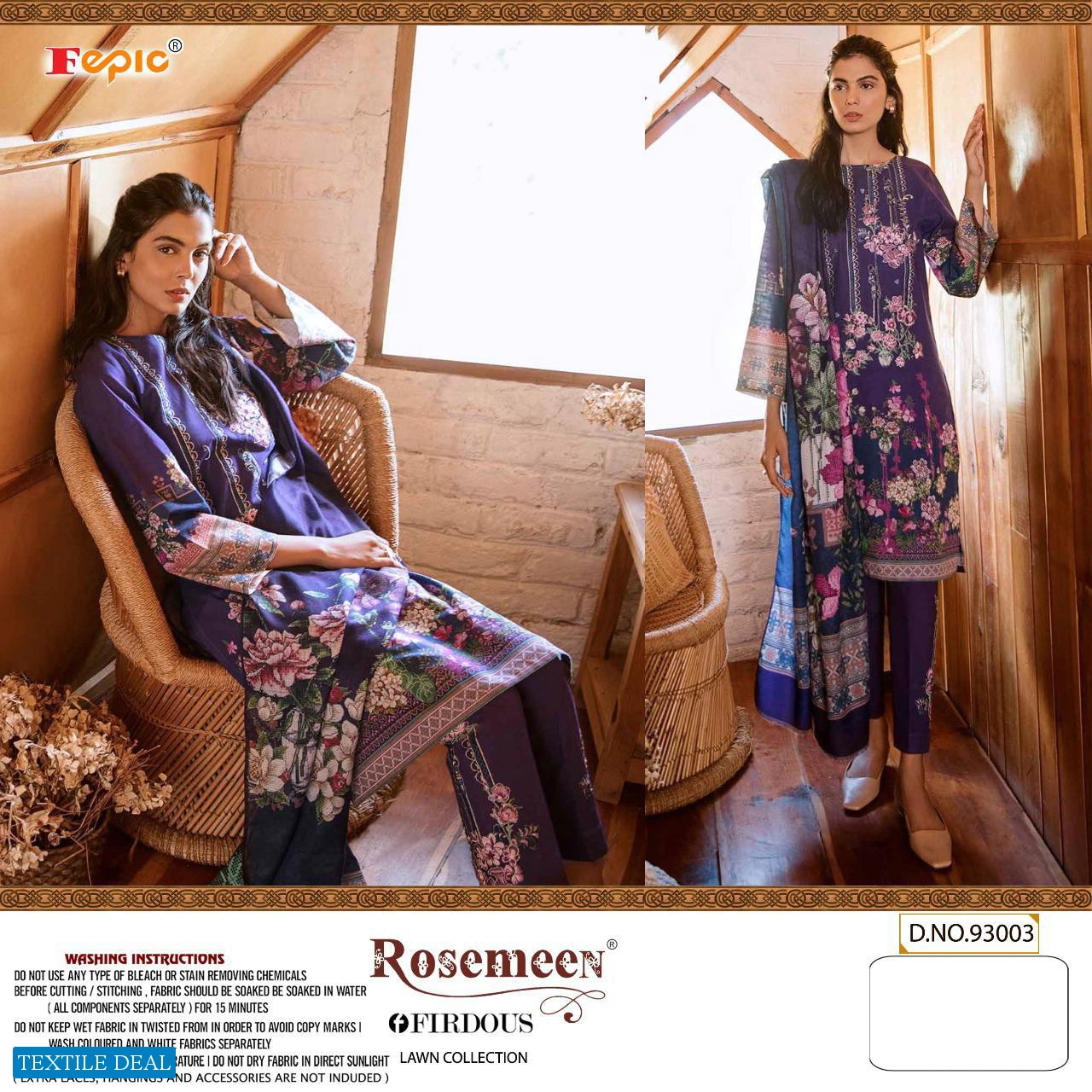 FEPIC FIRDOUS LAWN BY ROSEMEEN CAMBRIC COTTON PAKISTANI SUMMER SUITS