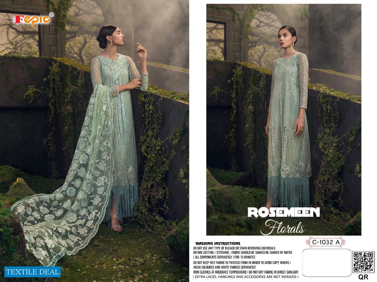 FEPIC LAUNCH ROSEMEEN FLORALS NET HEAVY EMBROIDERY LONG DESIGNER PAKISTANI SUIT CONCEPT