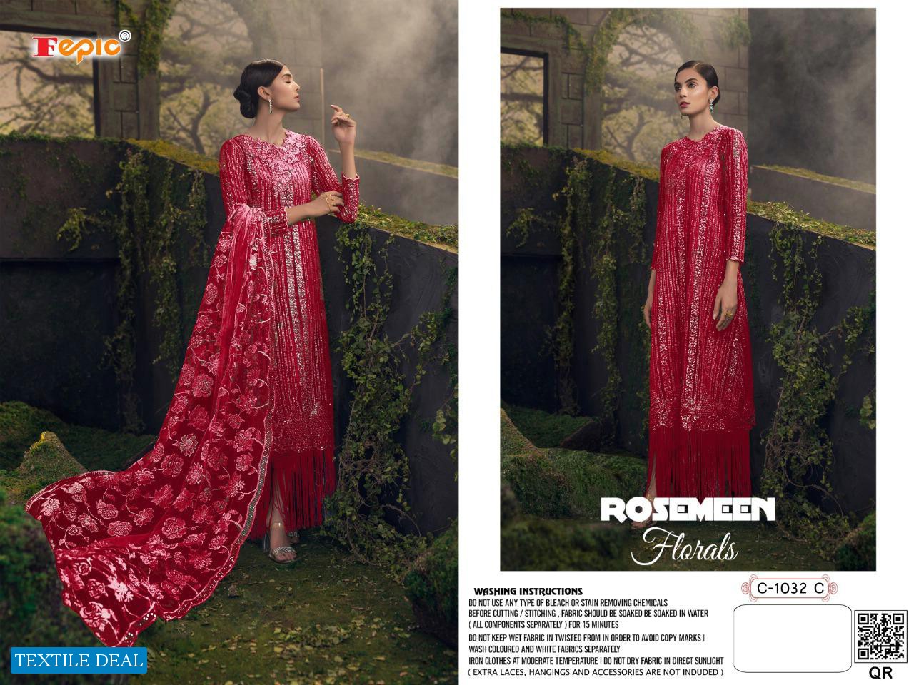 FEPIC LAUNCH ROSEMEEN FLORALS NET HEAVY EMBROIDERY LONG DESIGNER PAKISTANI SUIT CONCEPT