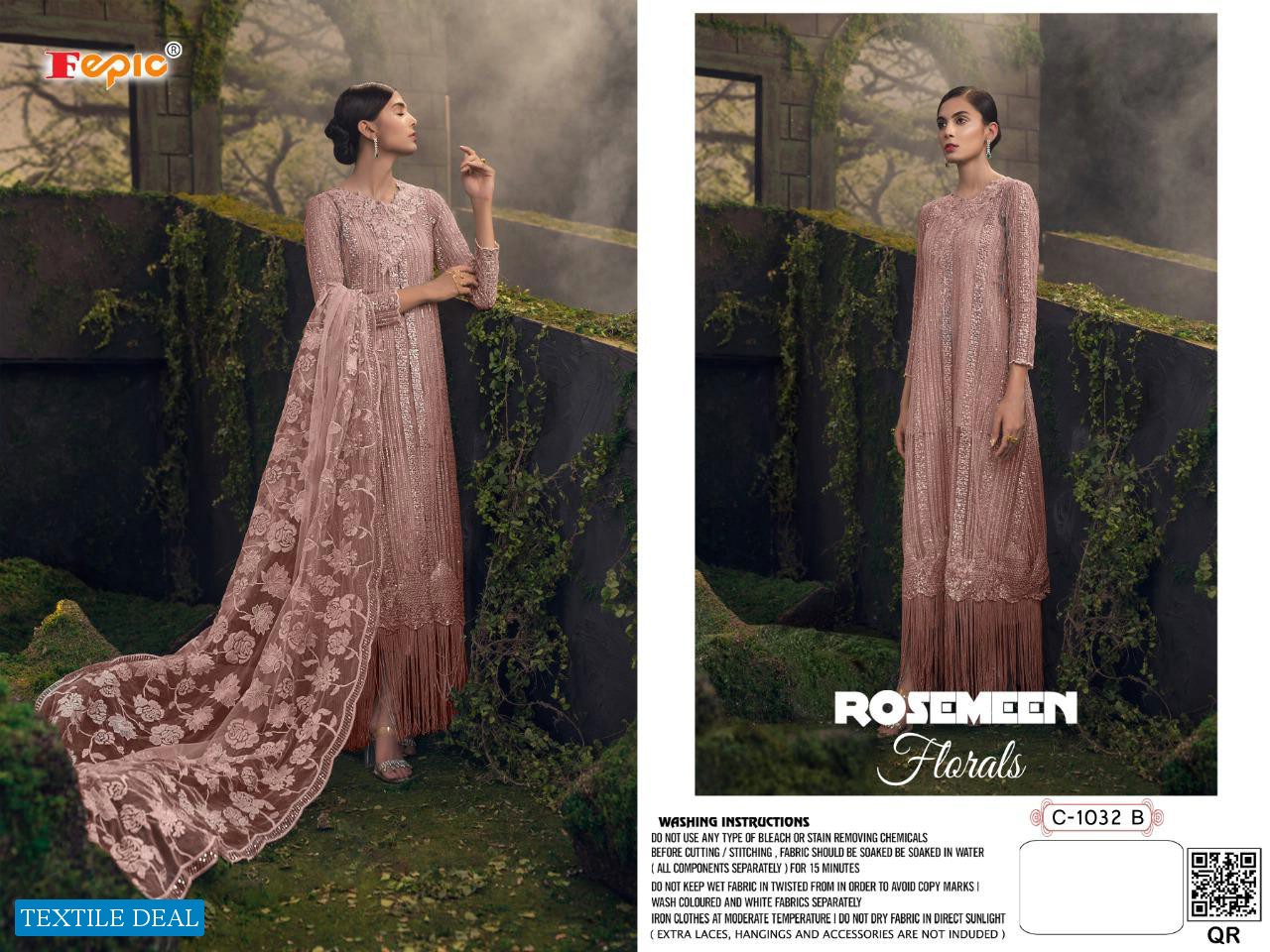 FEPIC LAUNCH ROSEMEEN FLORALS NET HEAVY EMBROIDERY LONG DESIGNER PAKISTANI SUIT CONCEPT