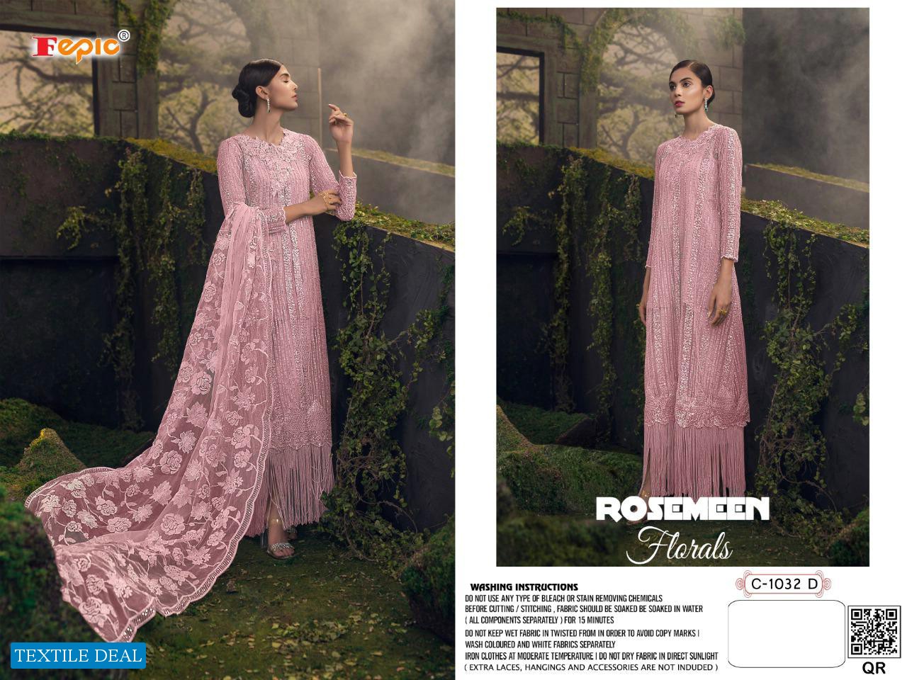FEPIC LAUNCH ROSEMEEN FLORALS NET HEAVY EMBROIDERY LONG DESIGNER PAKISTANI SUIT CONCEPT