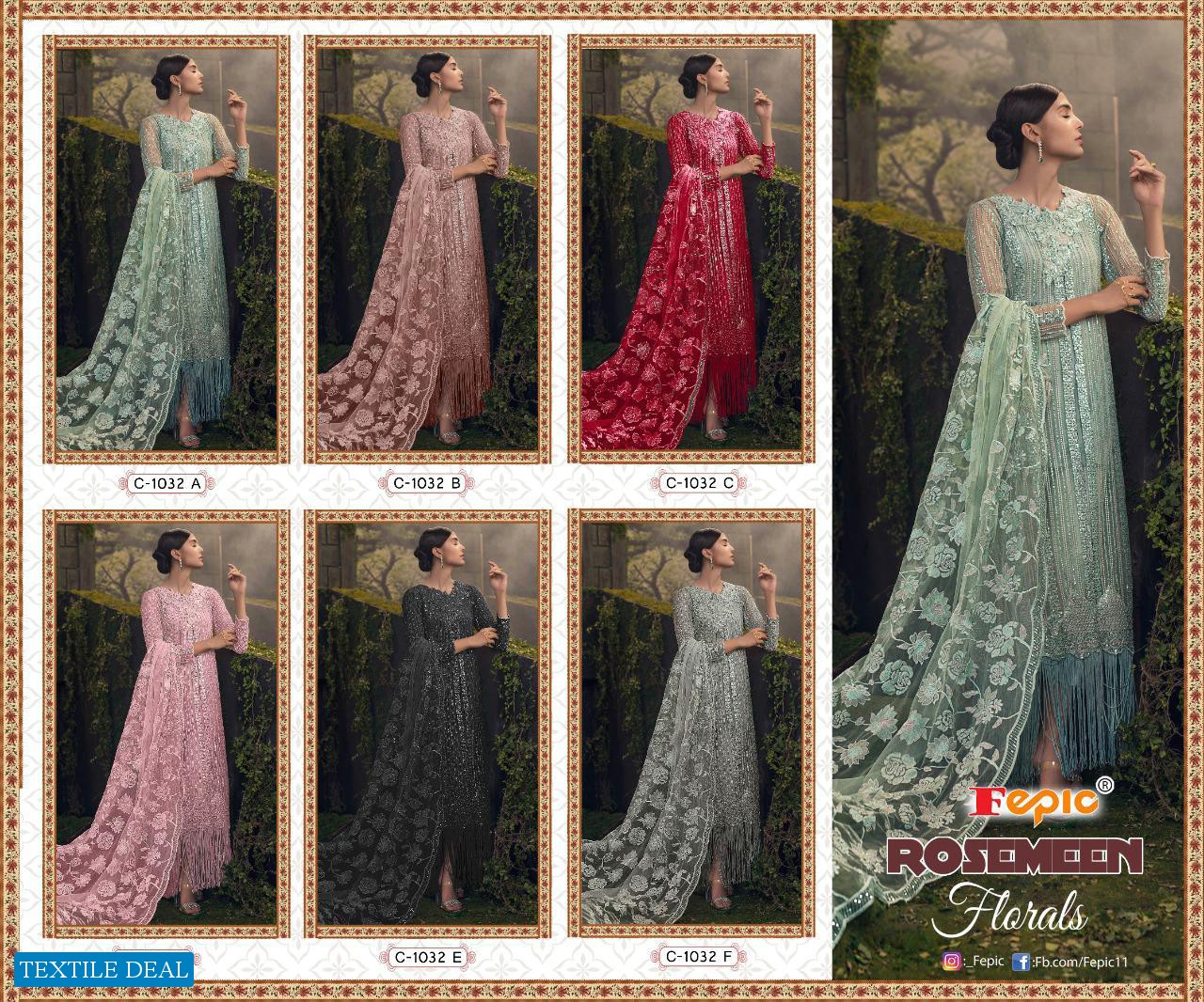 FEPIC LAUNCH ROSEMEEN FLORALS NET HEAVY EMBROIDERY LONG DESIGNER PAKISTANI SUIT CONCEPT