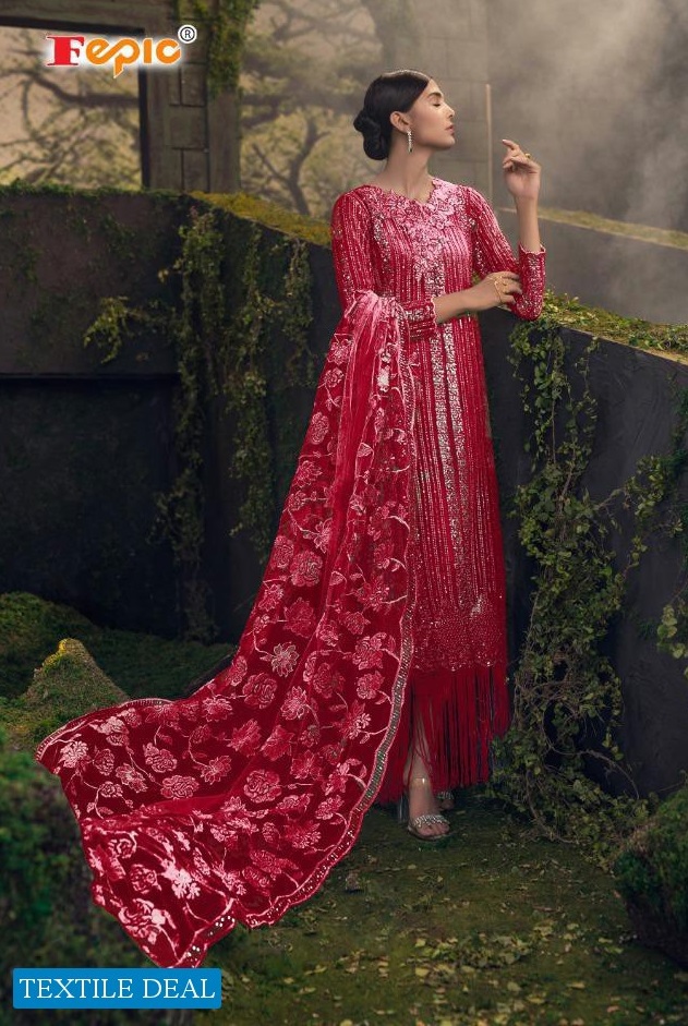 FEPIC LAUNCH ROSEMEEN FLORALS NET HEAVY EMBROIDERY LONG DESIGNER PAKISTANI SUIT CONCEPT