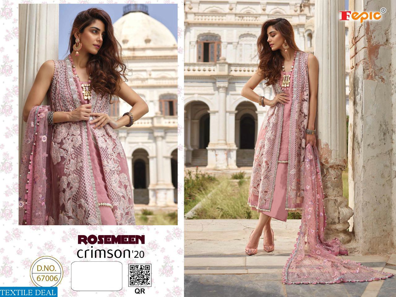 FEPIC ROSEMEEN CRIMSON 20 GEORGETTE NET PAKISTANI SALWAR KAMEEZ WHOLESALER