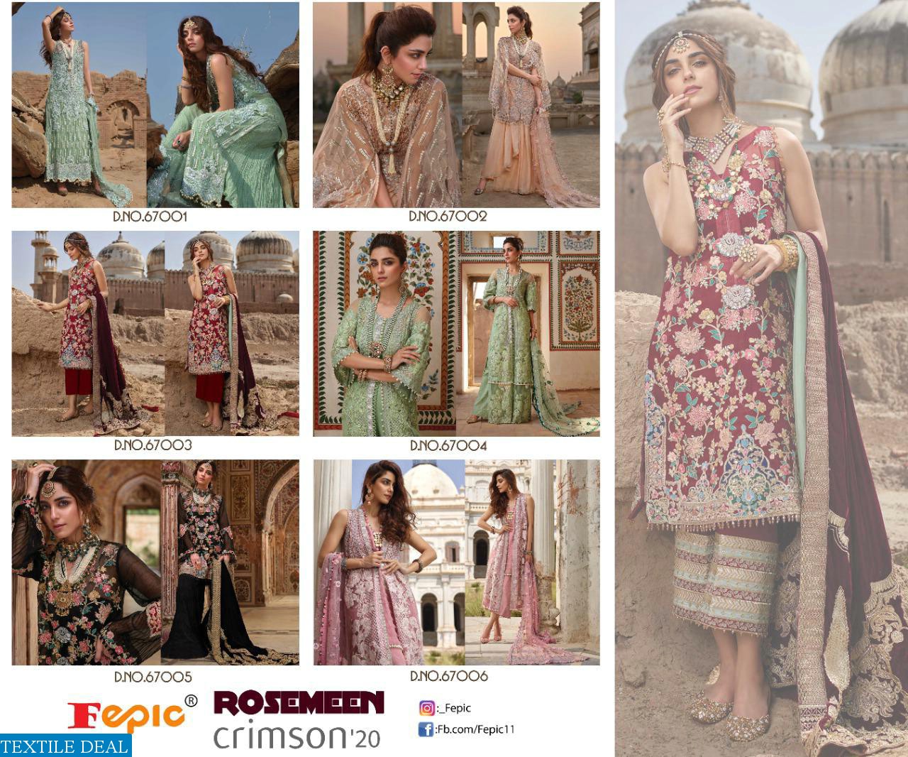 FEPIC ROSEMEEN CRIMSON 20 GEORGETTE NET PAKISTANI SALWAR KAMEEZ WHOLESALER