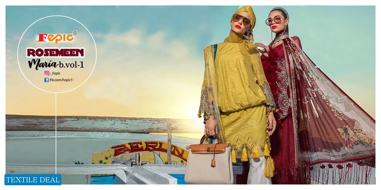 FEPIC ROSEMEEN MARIA B LAWN VOL 1 PURE COTTON 2106-2108 SERIES DRESS MATERIALS