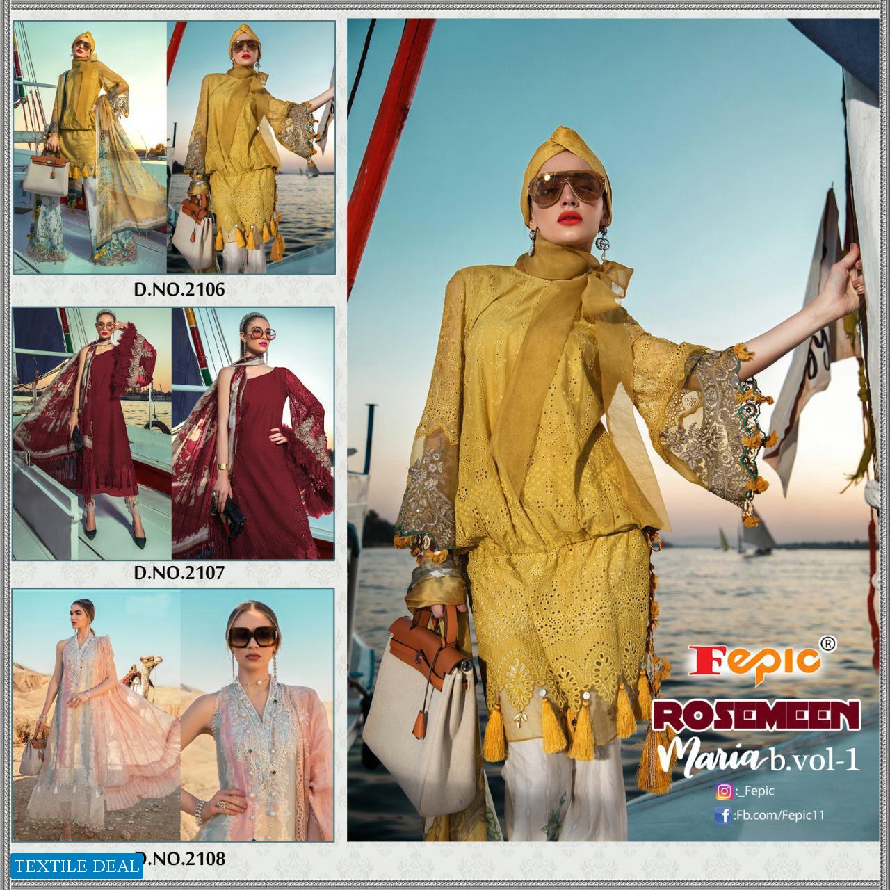 FEPIC ROSEMEEN MARIA B LAWN VOL 1 PURE COTTON 2106-2108 SERIES DRESS MATERIALS