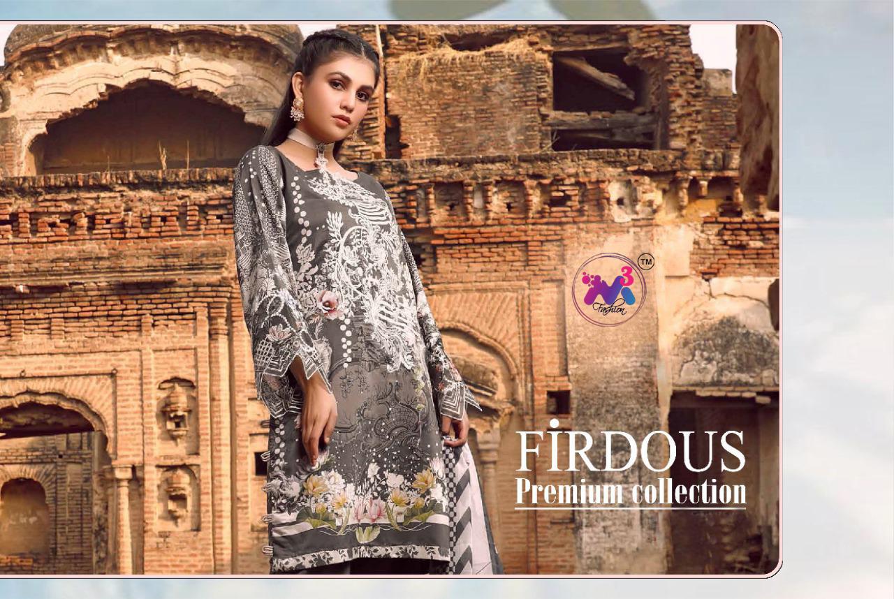 FIRDOUS BY M3 FASHION JAM COTTON PRINT WITH EMBROIDERY PAKISTANI DRESS MATERIALS