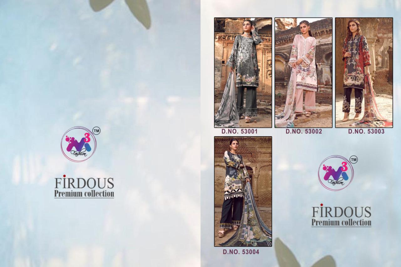 FIRDOUS BY M3 FASHION JAM COTTON PRINT WITH EMBROIDERY PAKISTANI DRESS MATERIALS
