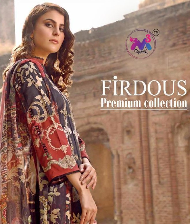 FIRDOUS BY M3 FASHION JAM COTTON PRINT WITH EMBROIDERY PAKISTANI DRESS MATERIALS