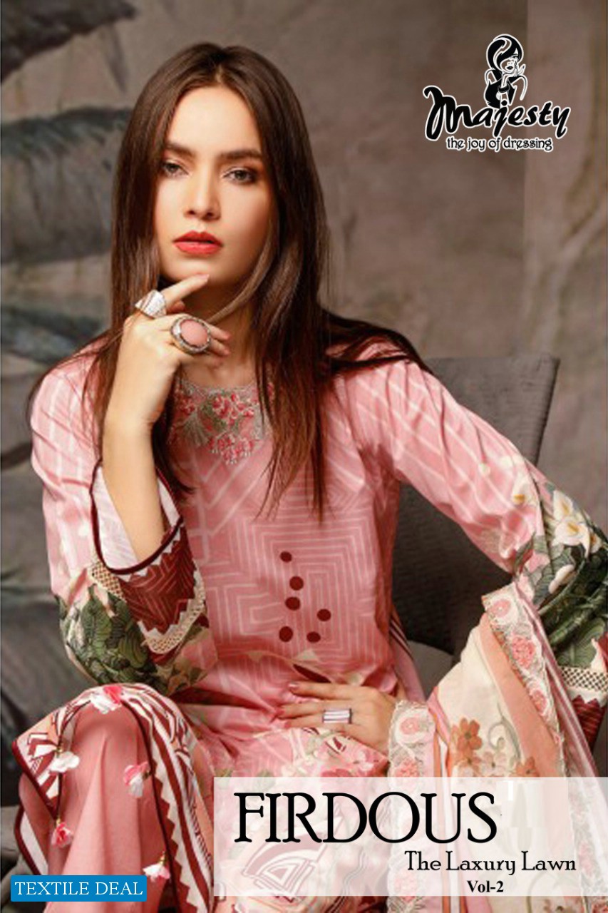 FIRDOUS THE LAXURY LAWN VOL 2 BY MAJESTY JAM SILK COTTON UNIQUE PRINT SUIT COLLECTION