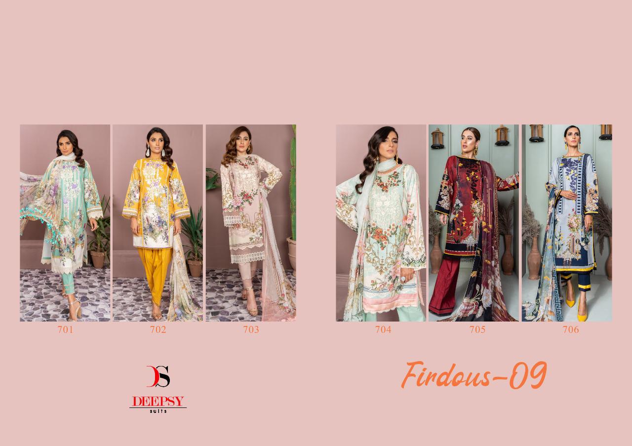 FIRDOUS VOL 9 BY DEEPSY JAM COTTON PRINT PAKISTANI SUIT CONCEPT WHOLESALER