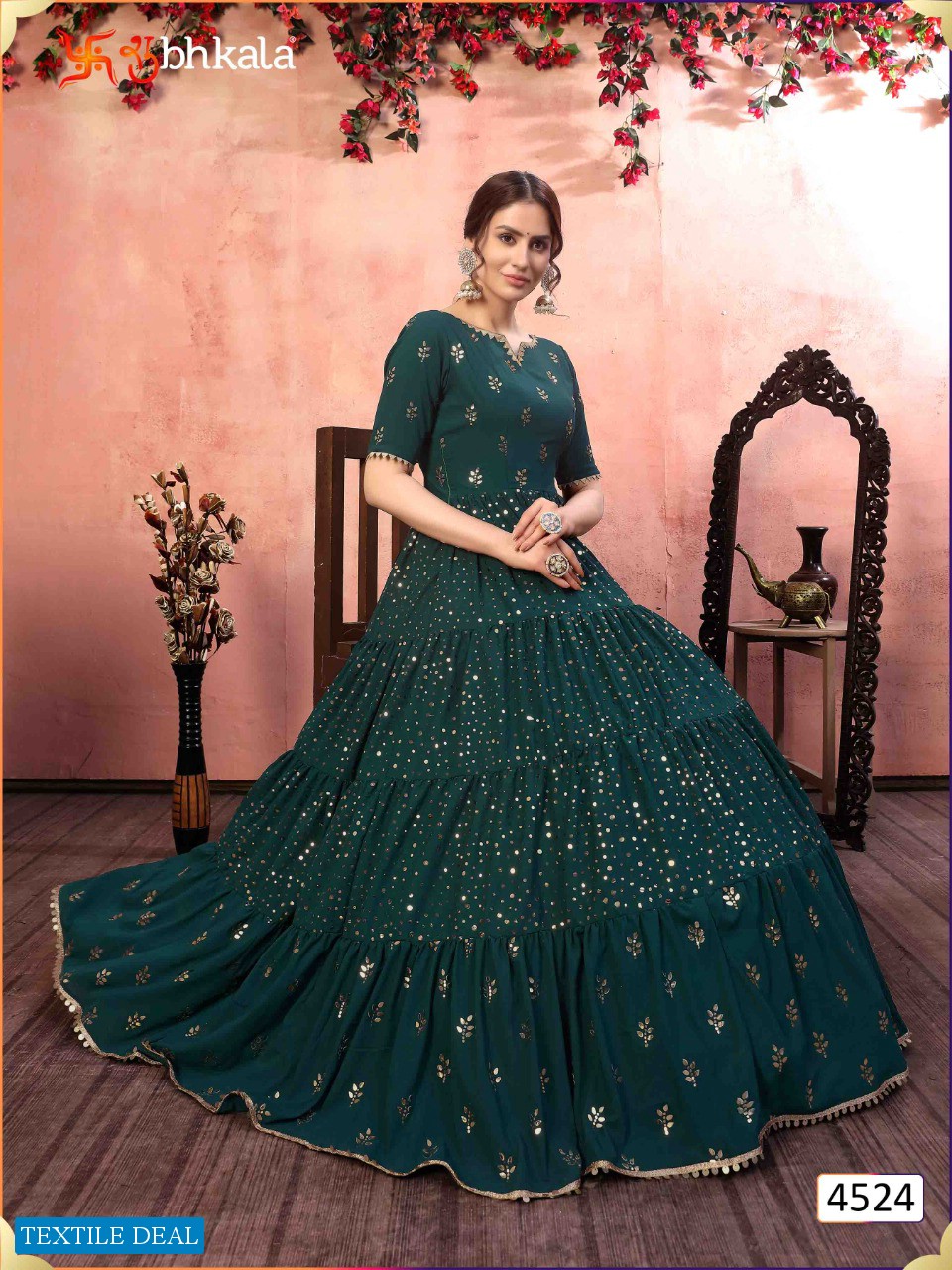 FLORY VOL 12 BY SHUBHKALA SILK GEORGETTE EVENING PARTY WEAR LONG GOWN WHOLESALER