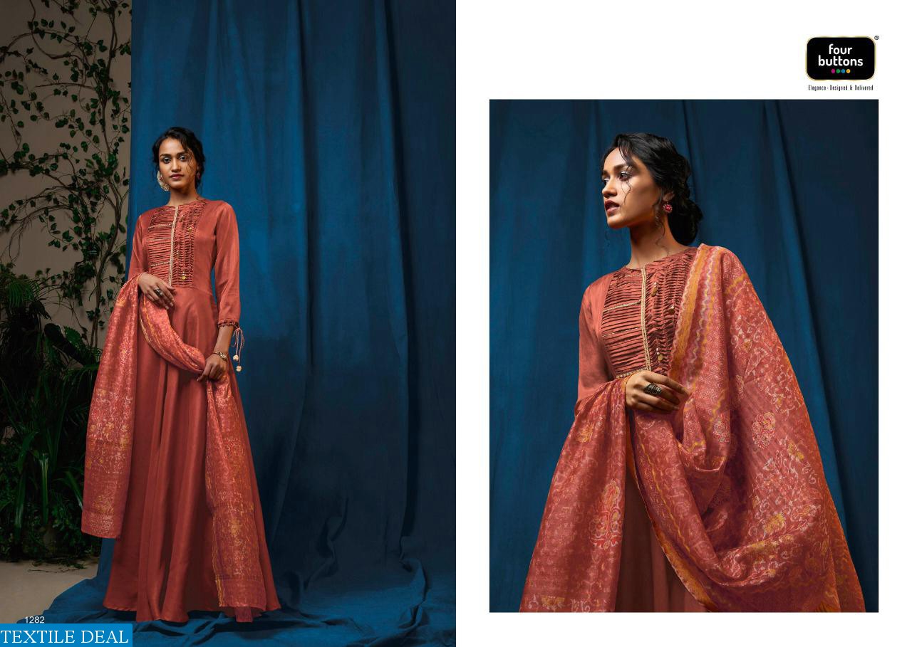 FOUR BUTTONS EARTH SILK LONG GOWN STYLE DESIGNER GOWNS WITH DUPATTA