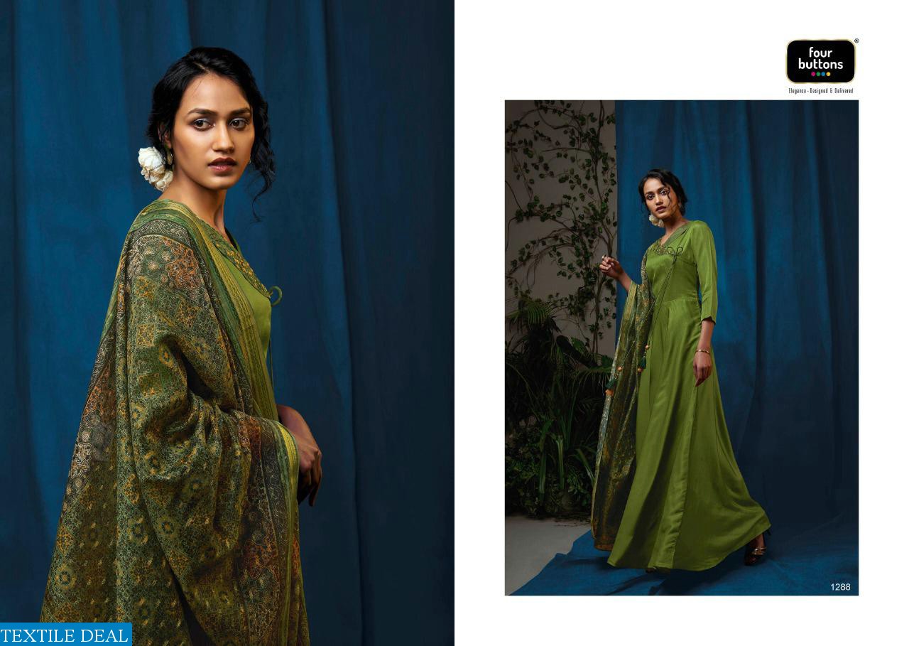 FOUR BUTTONS EARTH SILK LONG GOWN STYLE DESIGNER GOWNS WITH DUPATTA