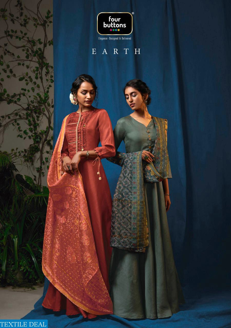 FOUR BUTTONS EARTH SILK LONG GOWN STYLE DESIGNER GOWNS WITH DUPATTA