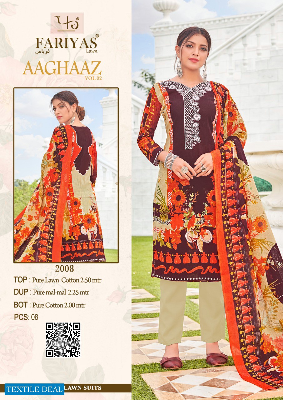 Fariyas Aaghaaz Vol-2 Wholesale Pure Lawn Dress Material