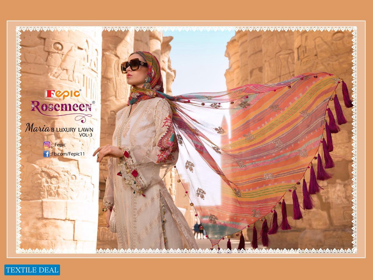 Fepic Rosemeen Maria B Luxury Lawn Vol-3 Wholesale Pakistani Dress