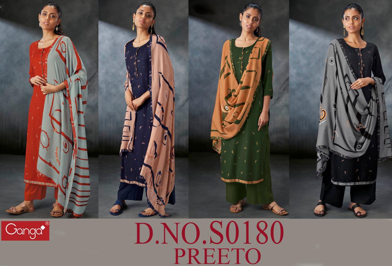 GANGA NON CATALOG S0180 PREETO WOOL DOBBY PRINTED HEAVY SALWAR SUITS WHOLESALER