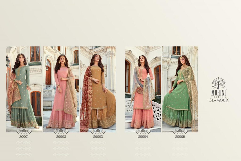 GLAMOUR VOL 80 BY MOHINI 80001-80005 SERIES HEAVY EMBROIDERY WORK WITH HEAVY SHARARA