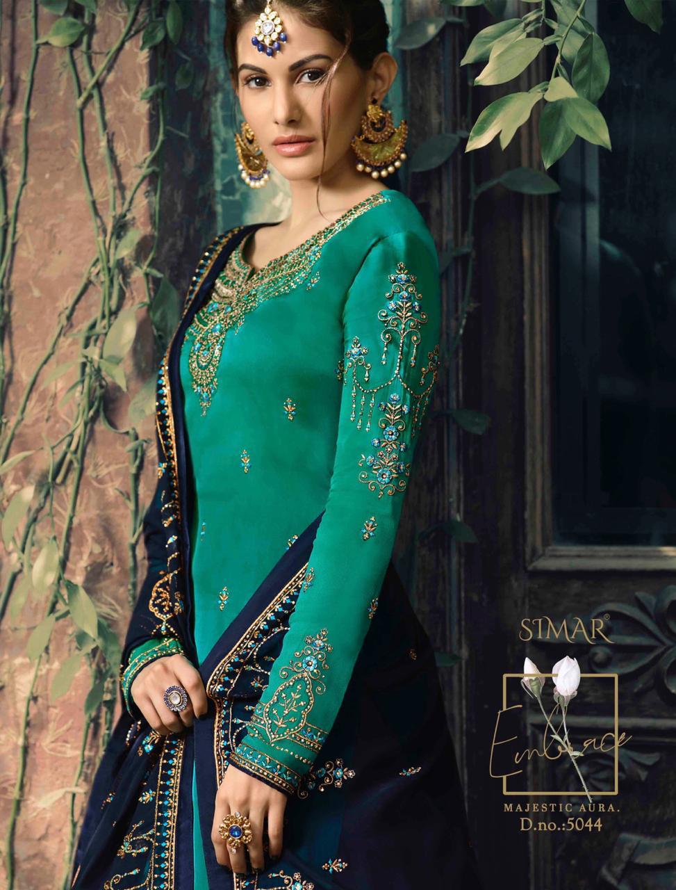 GLOSSY NEISHA SATIN GEORGETTE PARTY WEAR 5040-5047 SERIES SHARARA STYLE SUIT