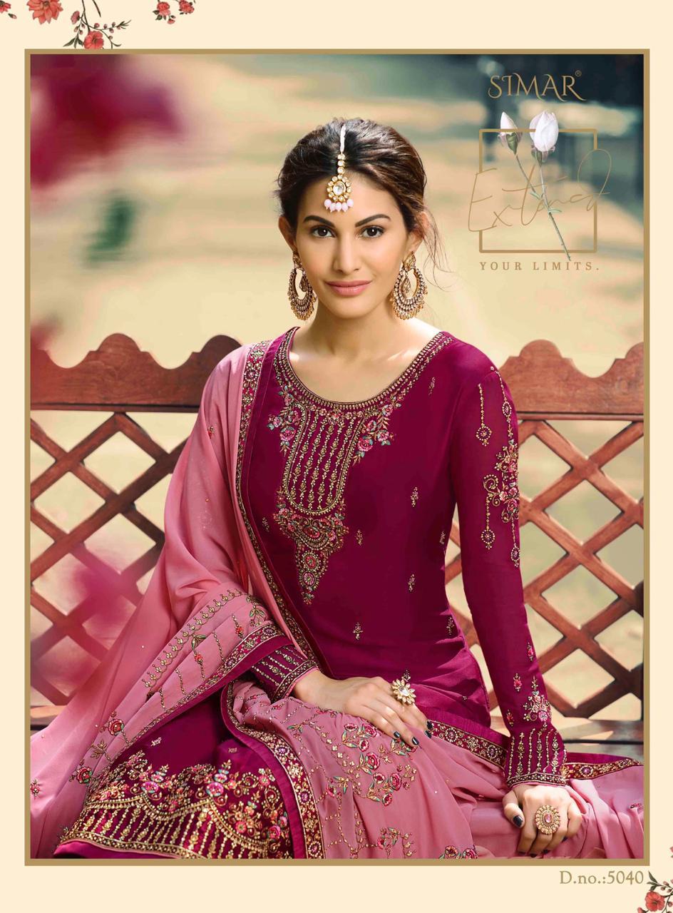 GLOSSY NEISHA SATIN GEORGETTE PARTY WEAR 5040-5047 SERIES SHARARA STYLE SUIT