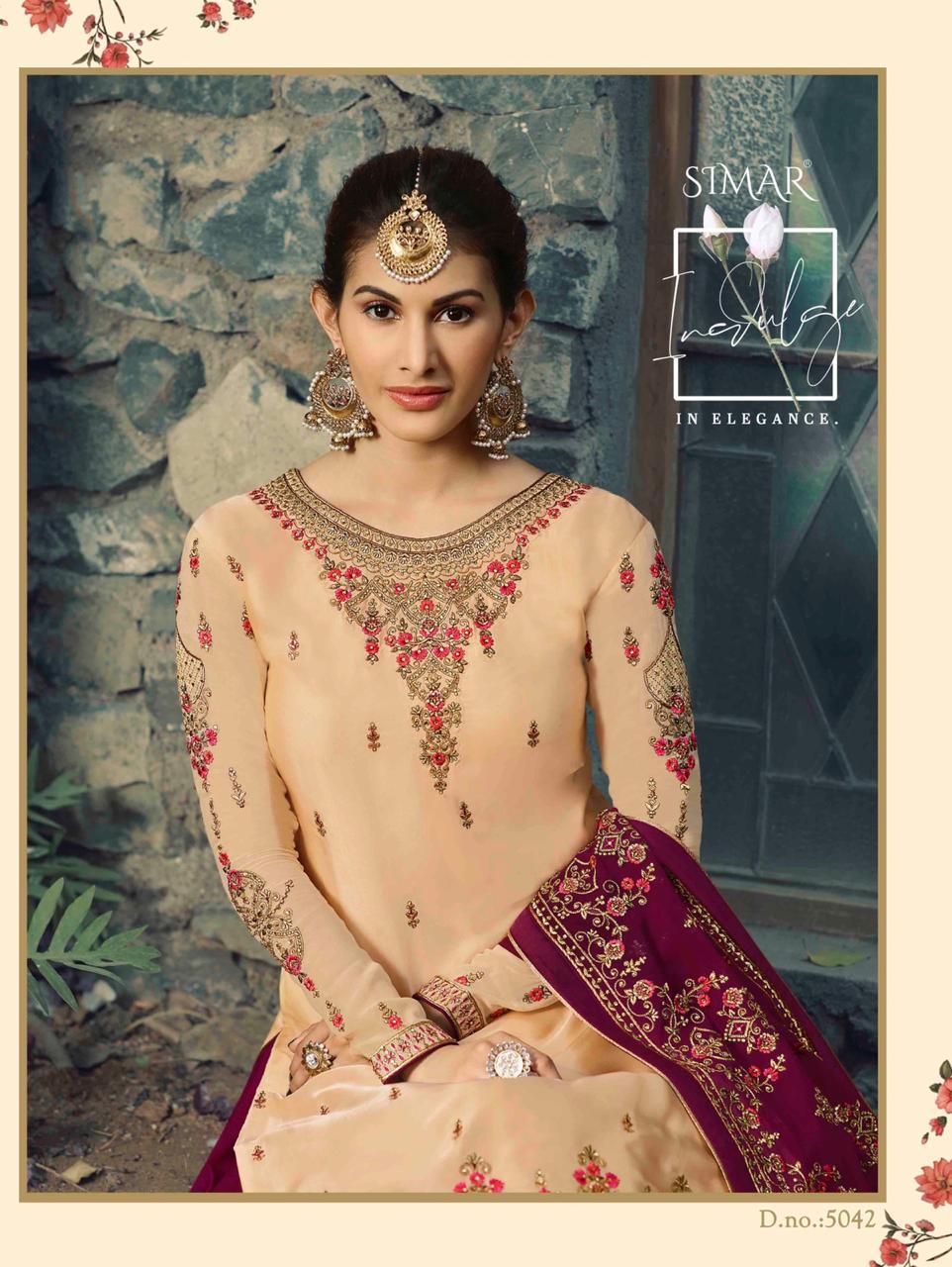 GLOSSY NEISHA SATIN GEORGETTE PARTY WEAR 5040-5047 SERIES SHARARA STYLE SUIT