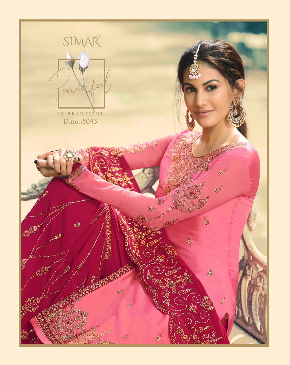 GLOSSY NEISHA SATIN GEORGETTE PARTY WEAR 5040-5047 SERIES SHARARA STYLE SUIT