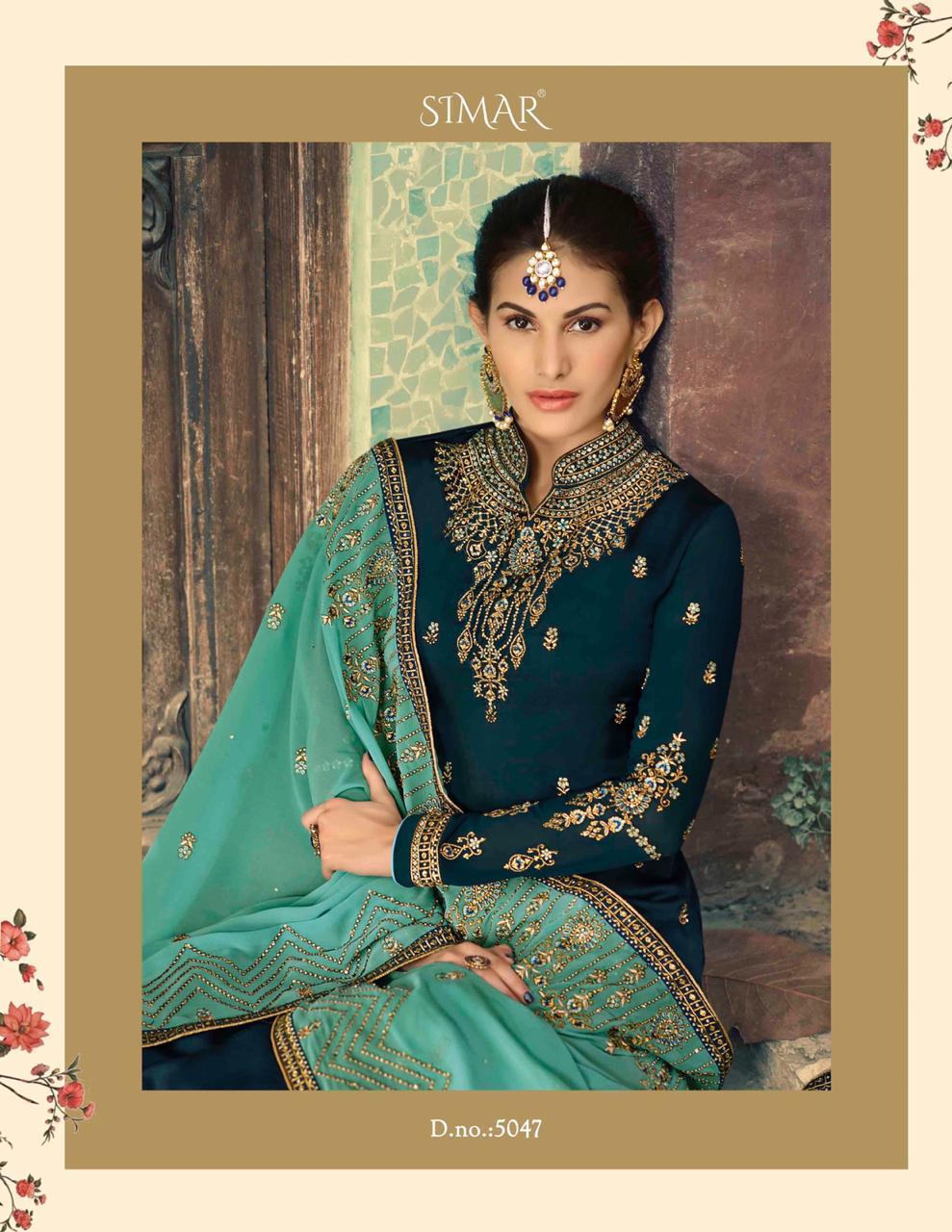 GLOSSY NEISHA SATIN GEORGETTE PARTY WEAR 5040-5047 SERIES SHARARA STYLE SUIT