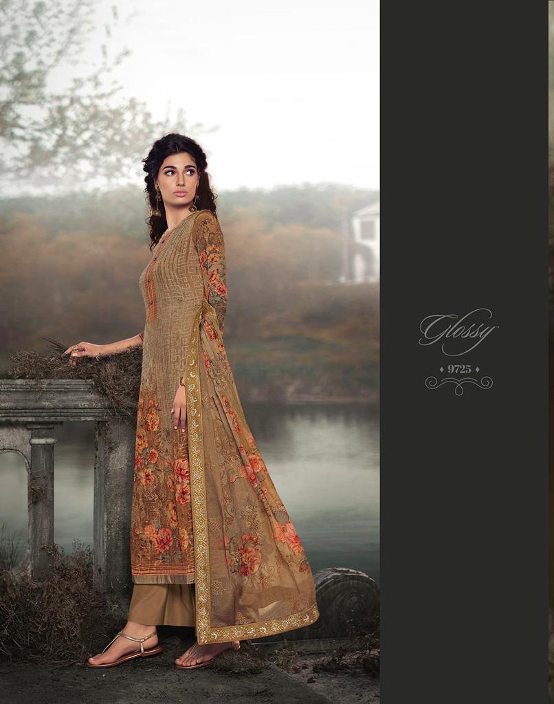 GLOSSY ROYAL TALE BY SIMAR NATURAL CRAPE EMBROIDERY DRESS MATERIALS DESIGNS