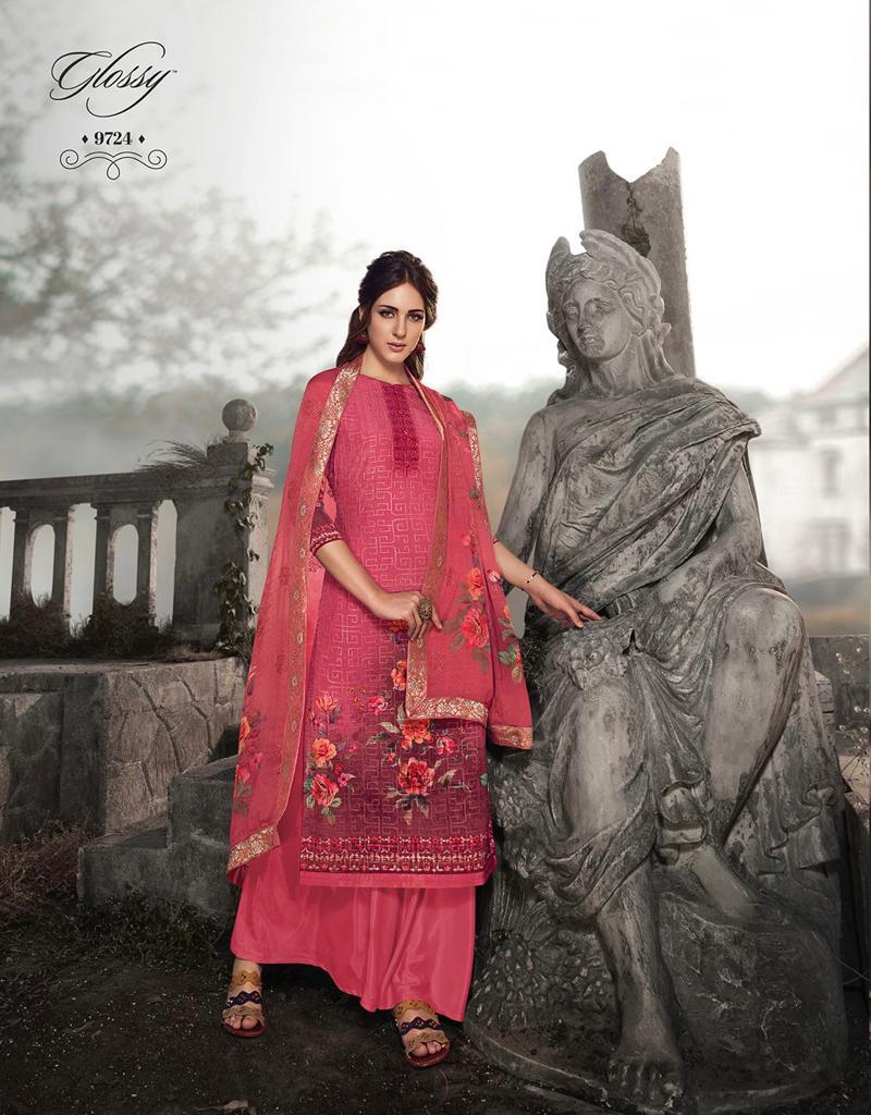 GLOSSY ROYAL TALE BY SIMAR NATURAL CRAPE EMBROIDERY DRESS MATERIALS DESIGNS
